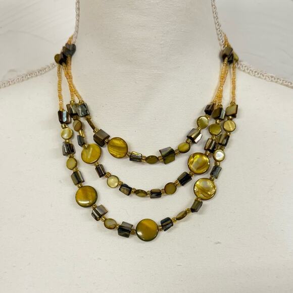 Yellow Green Hawaiian Shell Multi Strand Necklace Polished Beads Jewelry - Picture 1 of 8
